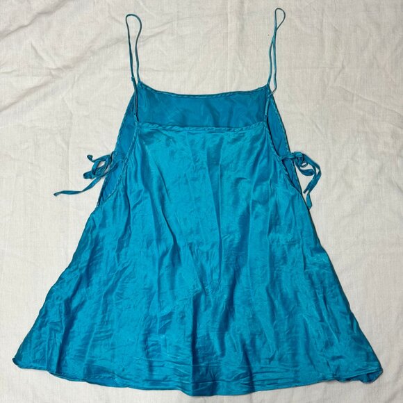 Sold! - Vintage Victoria's Secret Turquoise 100% Silk Open Sides Baby Doll Slip - Picture 2 of 6